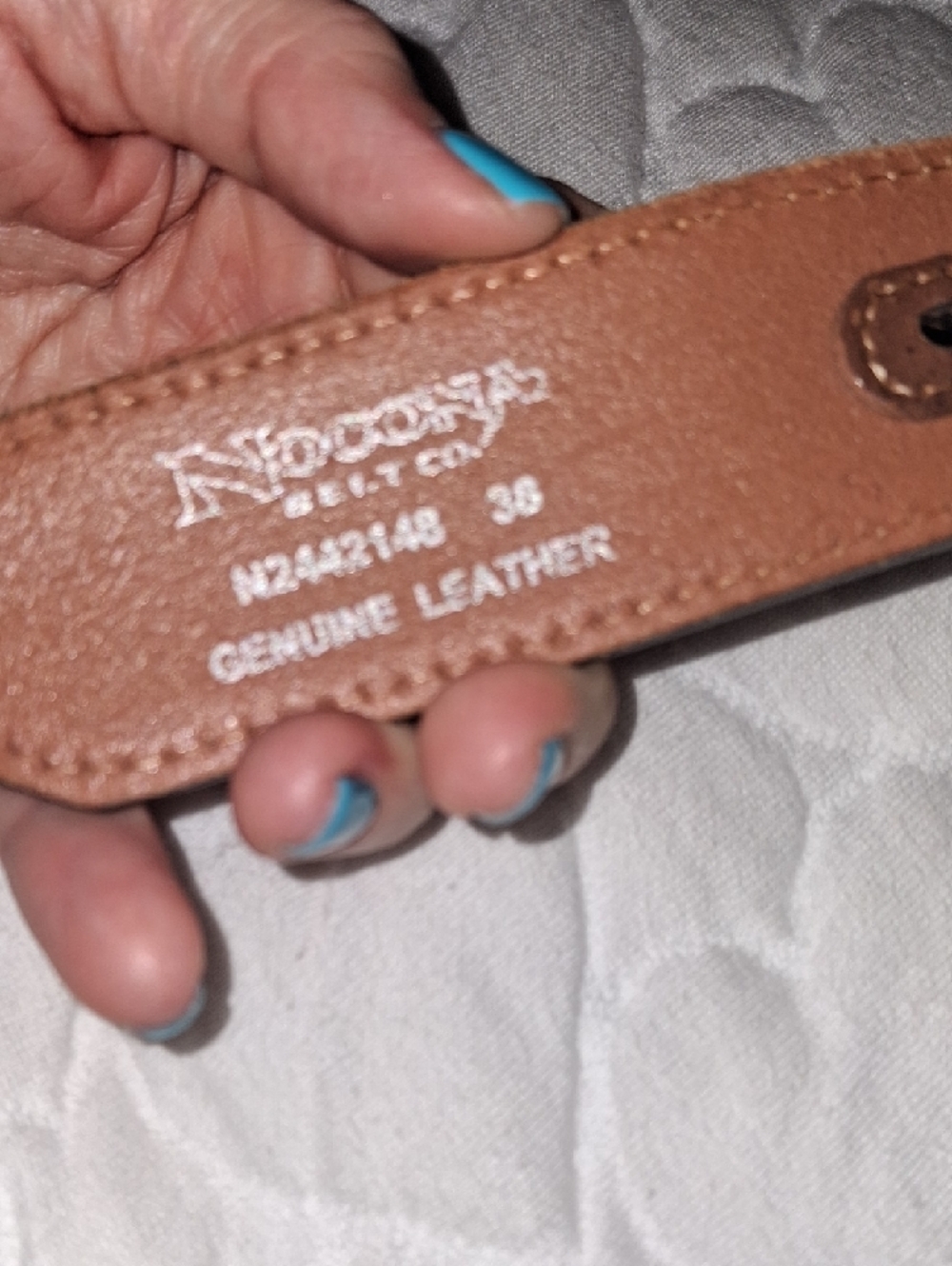 Brown Leather Belt with Turquoise Crystal Accents - Picture 4 of 7